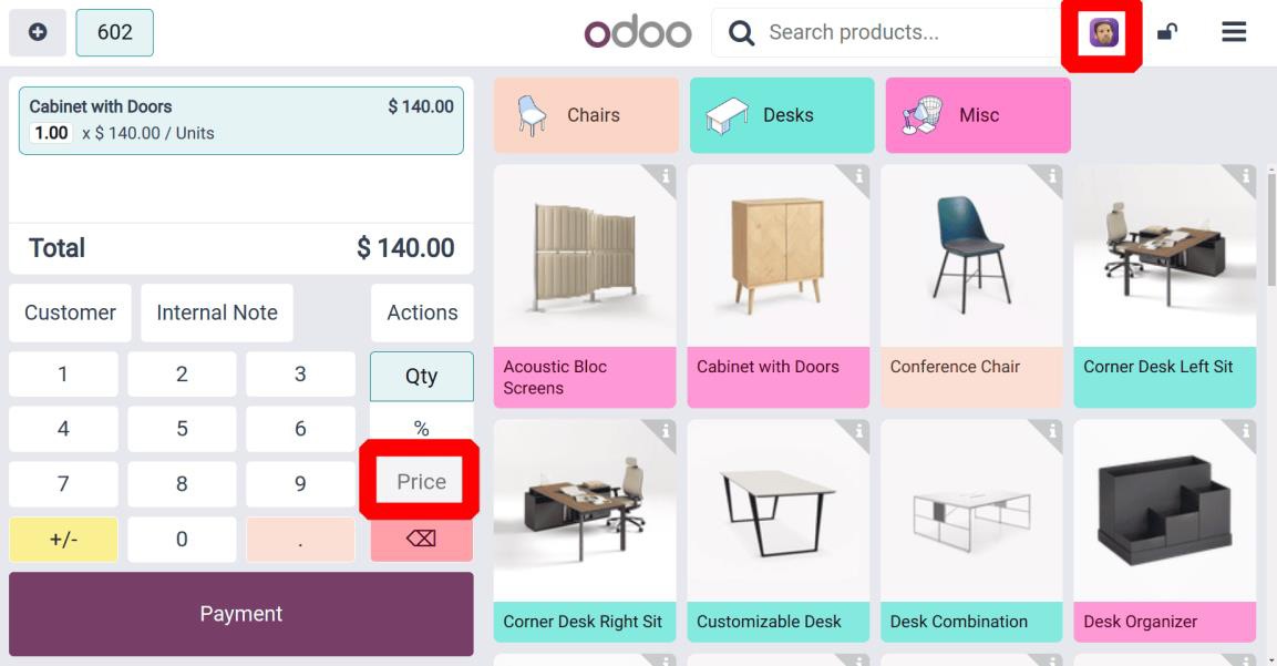 Price button disabled on Odoo POS interface