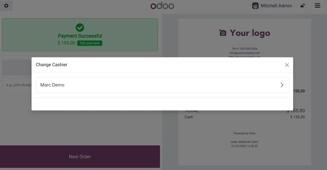 Change cashier on Odoo POS interface