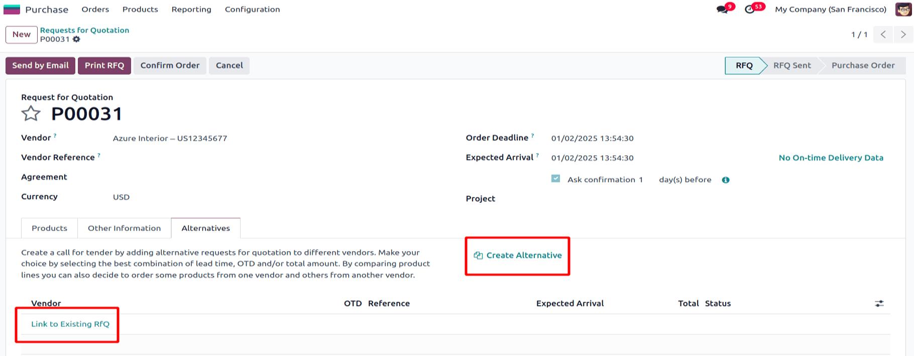 Create alternatives option in purchase order in Odoo purchase