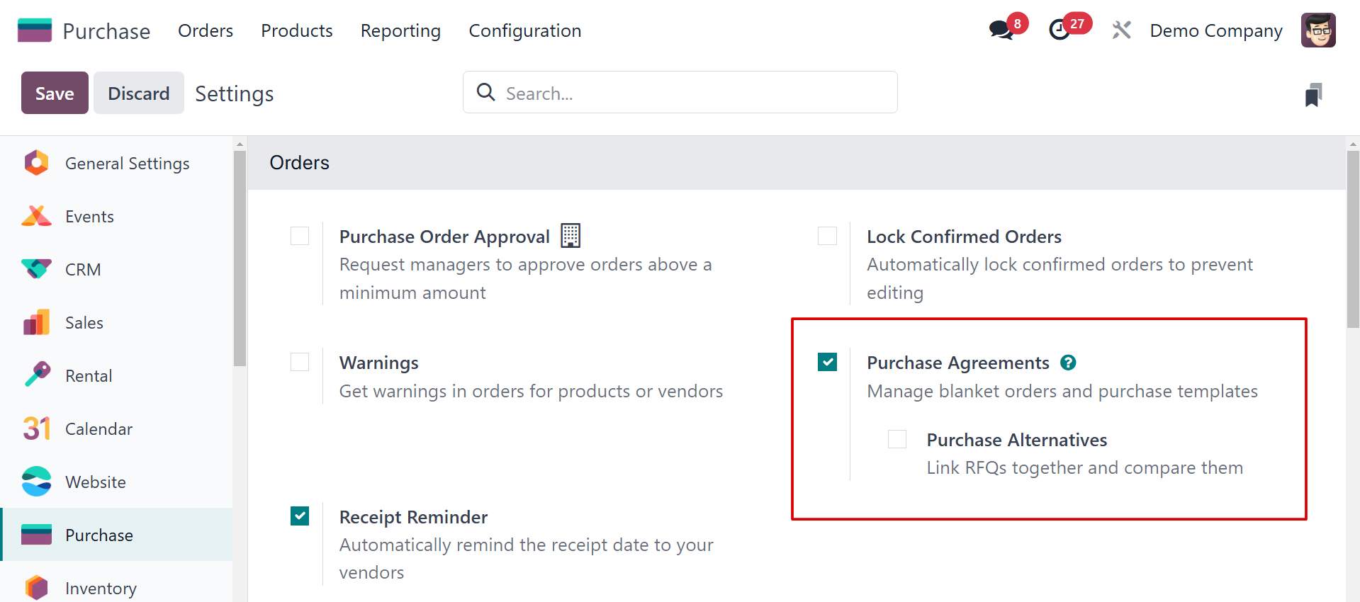 Purchase alternatives feature Odoo 18