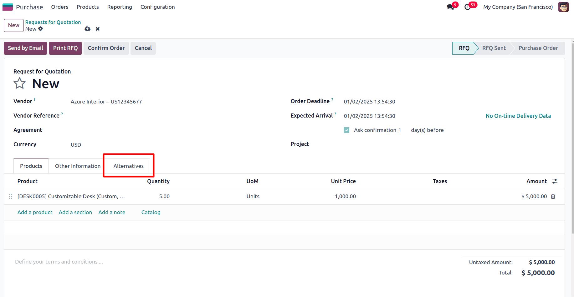 Alternatives tab on rfq in Odoo purchase