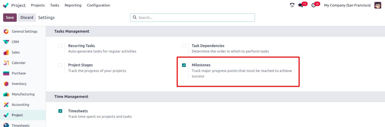Enable project milestones in Odoo