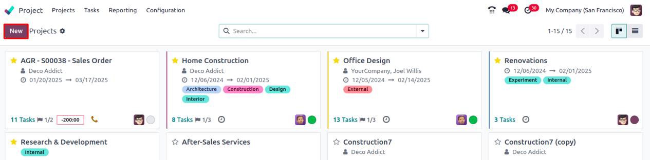 Create new project in Odoo project module