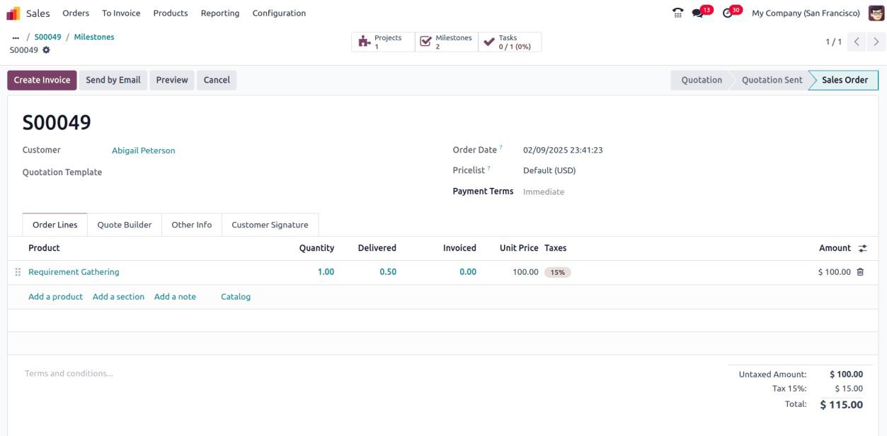 Sales order in Odoo