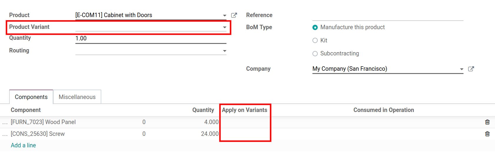 Using the same BOM for product variants in Odoo