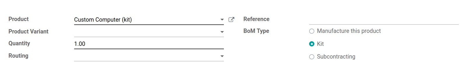 Bill of materials Odoo manufacturing