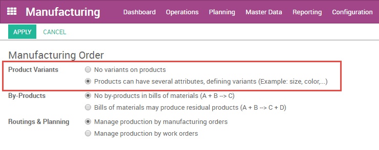 How to manage bill of materials for product variants in Odoo