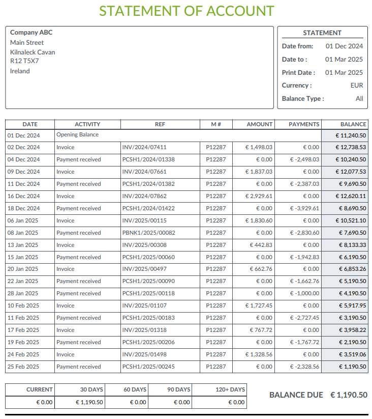 Statement of account report by Numla for Odoo users