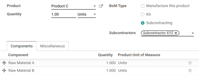 Bill of materials Odoo Manufacturing