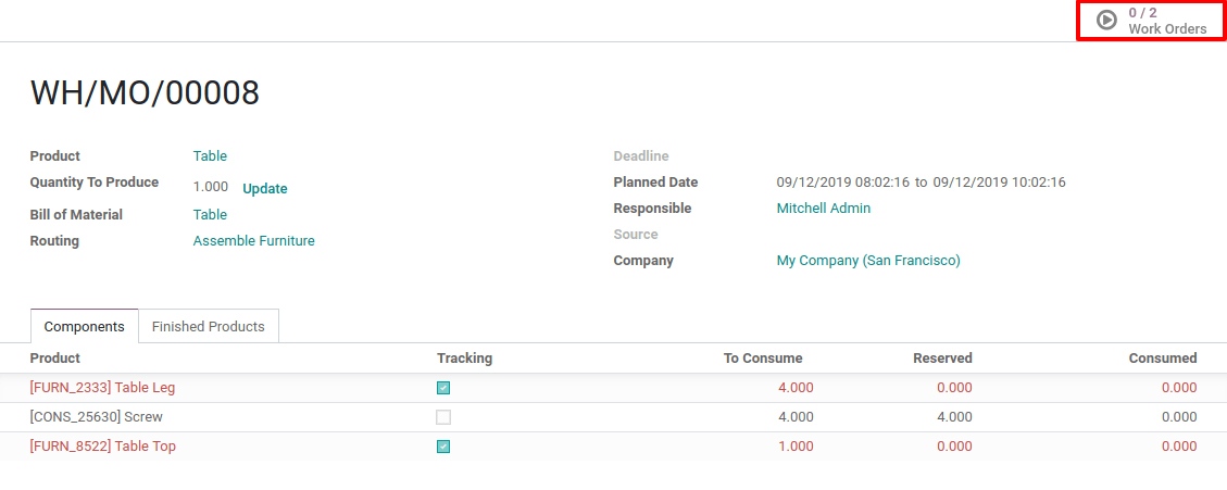 Manufacturing Order odoo