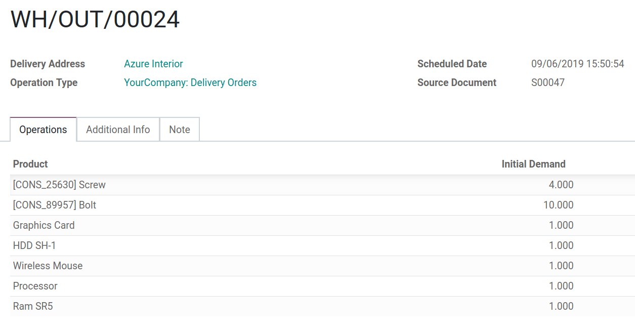 Managing stock of component products in Odoo