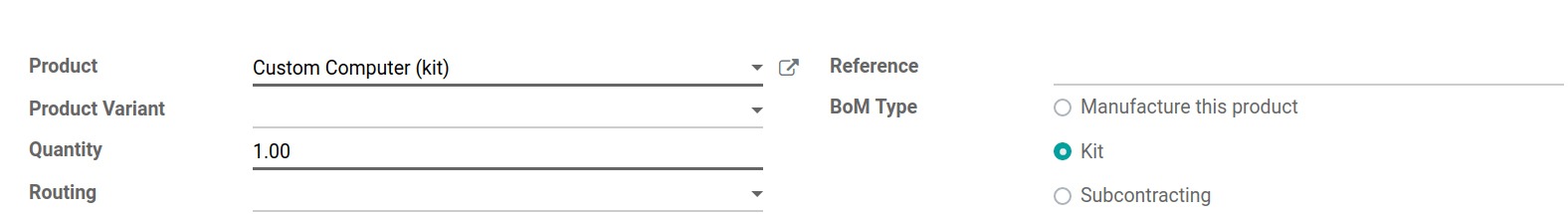 Bill of materials Odoo Manufacturing