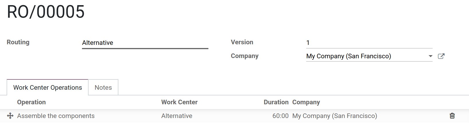 Define routing in Odoo Manufacturing