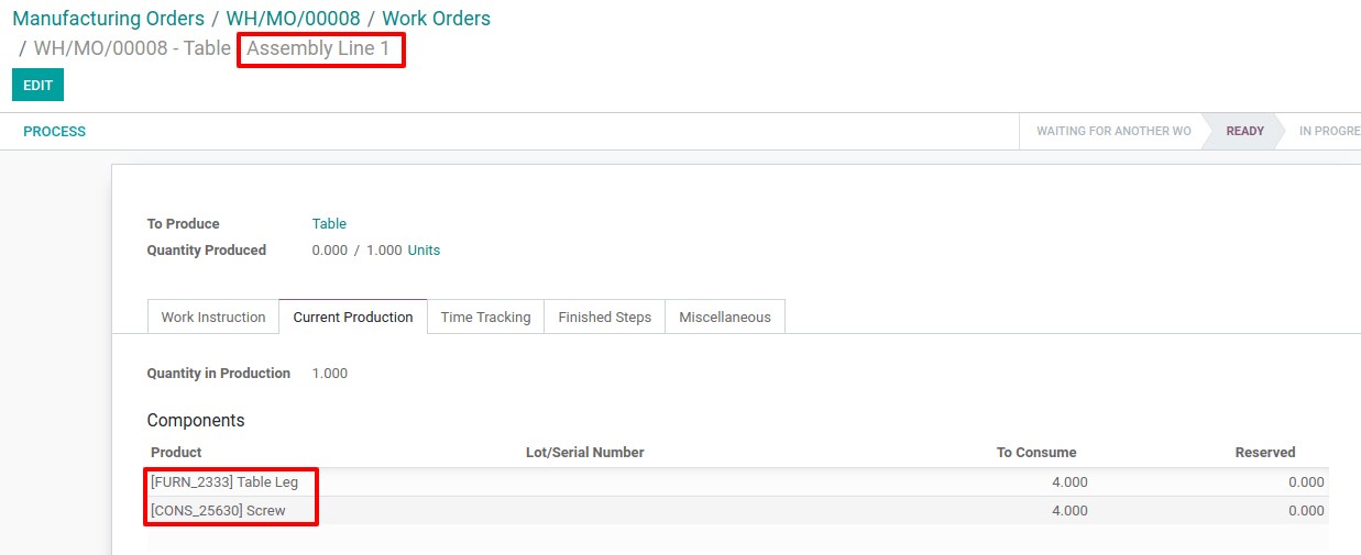 Work order in Odoo Manufacturing