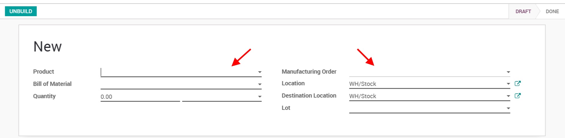 Unbuild order in Odoo Manufacturing