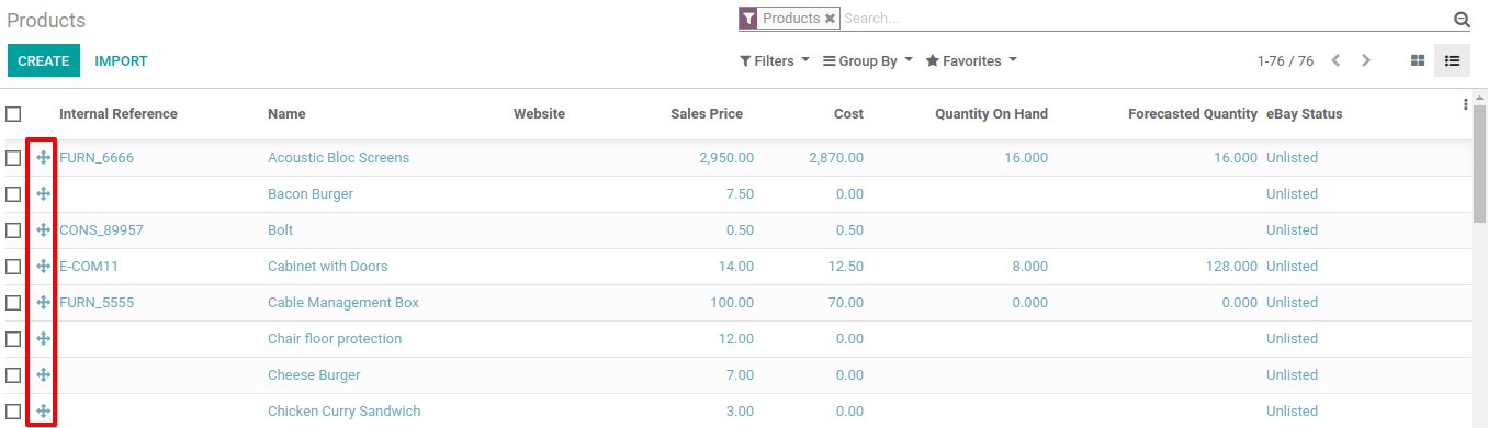 Products arrangement in master production schedule Odoo