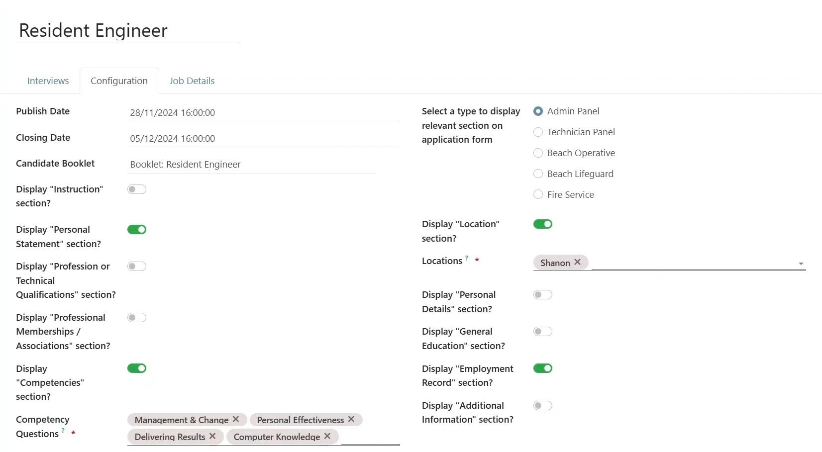 Customize job application form