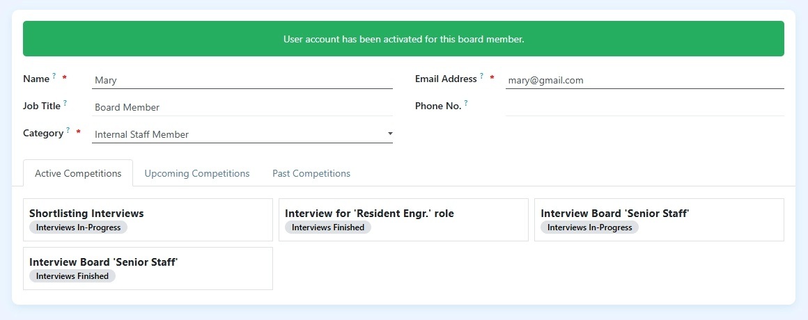 Hiring board members track recruitment