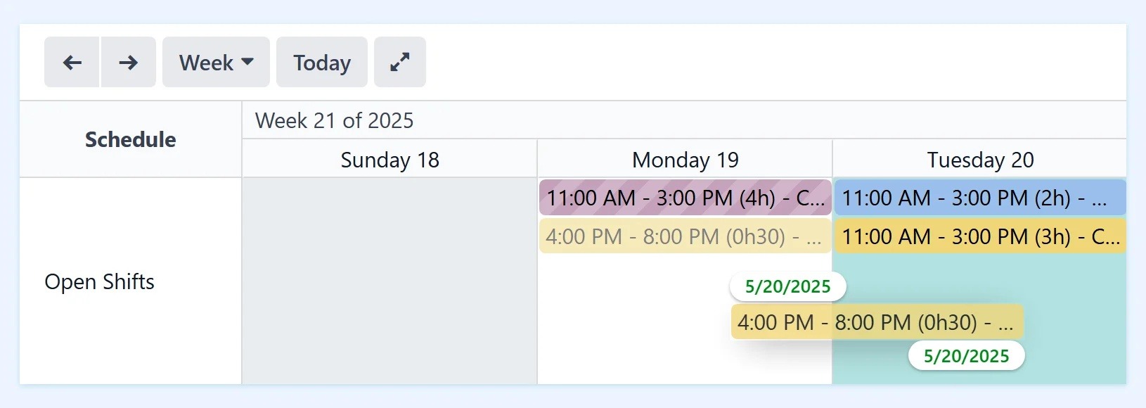 Change shifts with drag-and-drop