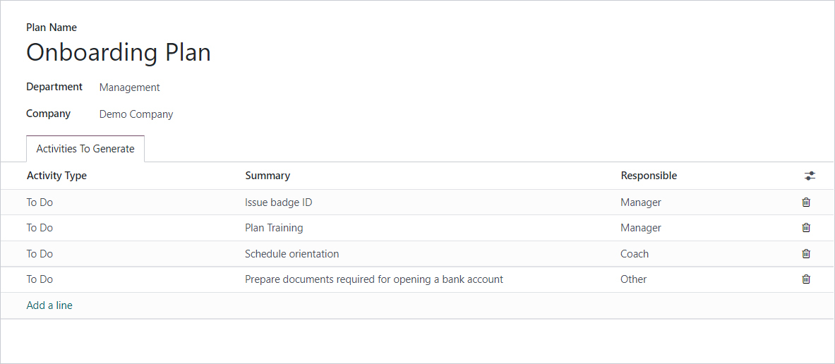 Onboarding plan