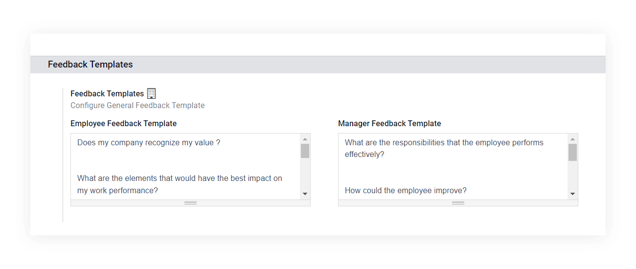 Screenshot of feedback templates feature
