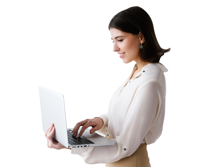 Female employee working on laptop