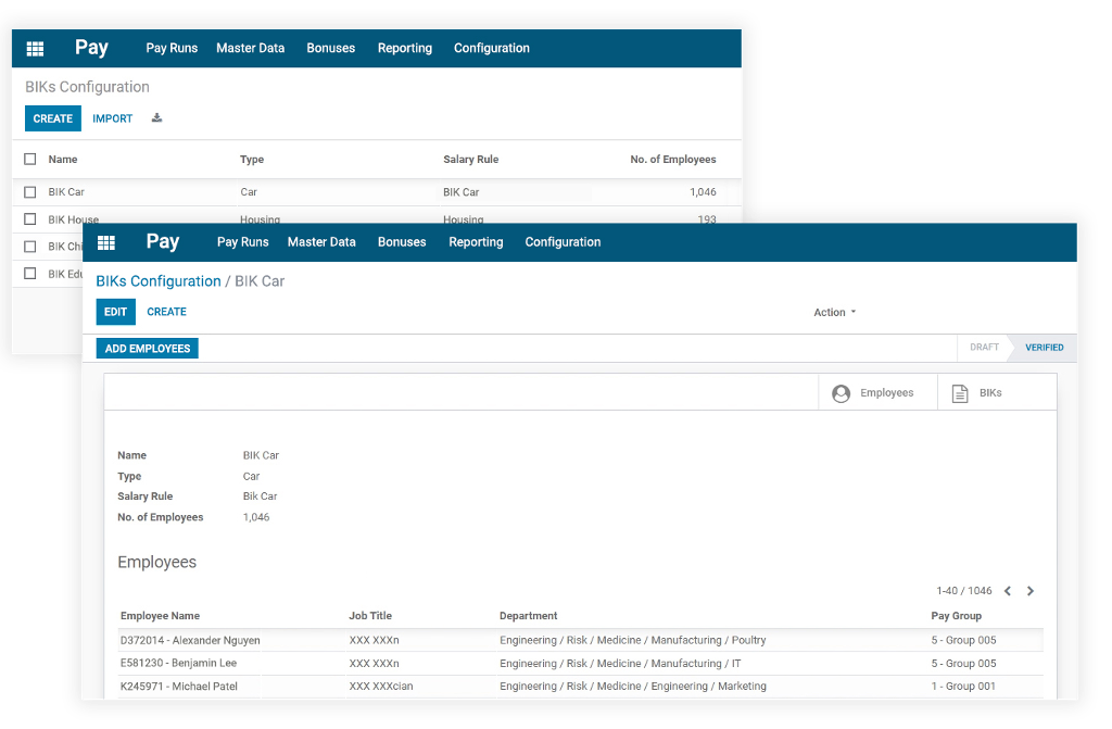 Configure benfits in kind in payroll app