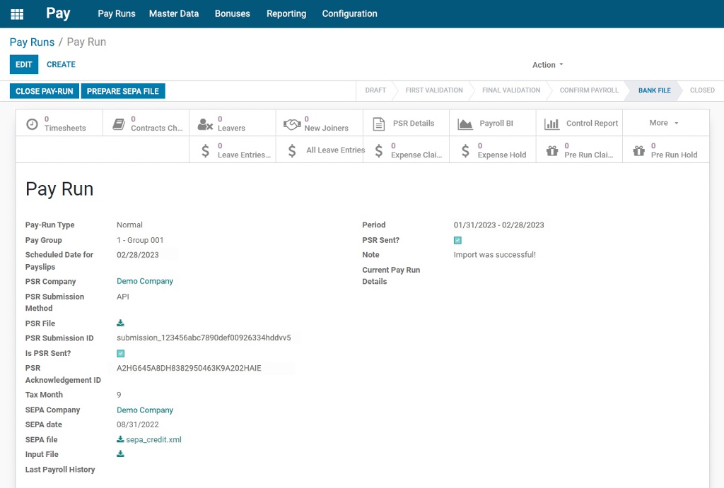 Screenshot of Pay run feature of Numla Payroll app