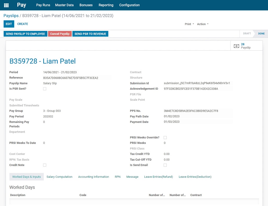 Screenshot of Send payslip feature of payroll app