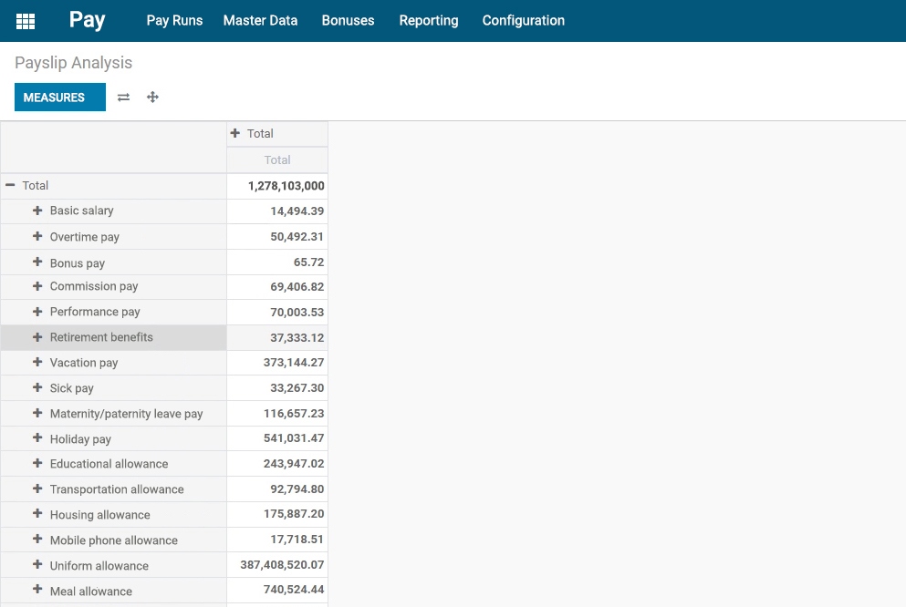 Screenshot of payslip analysis feature of payroll app