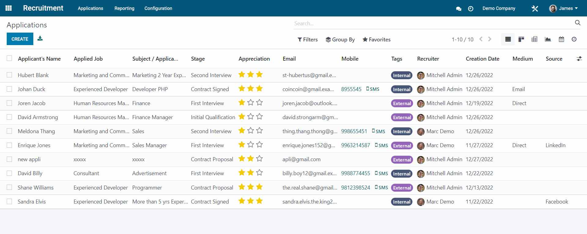 See Job applications in list view