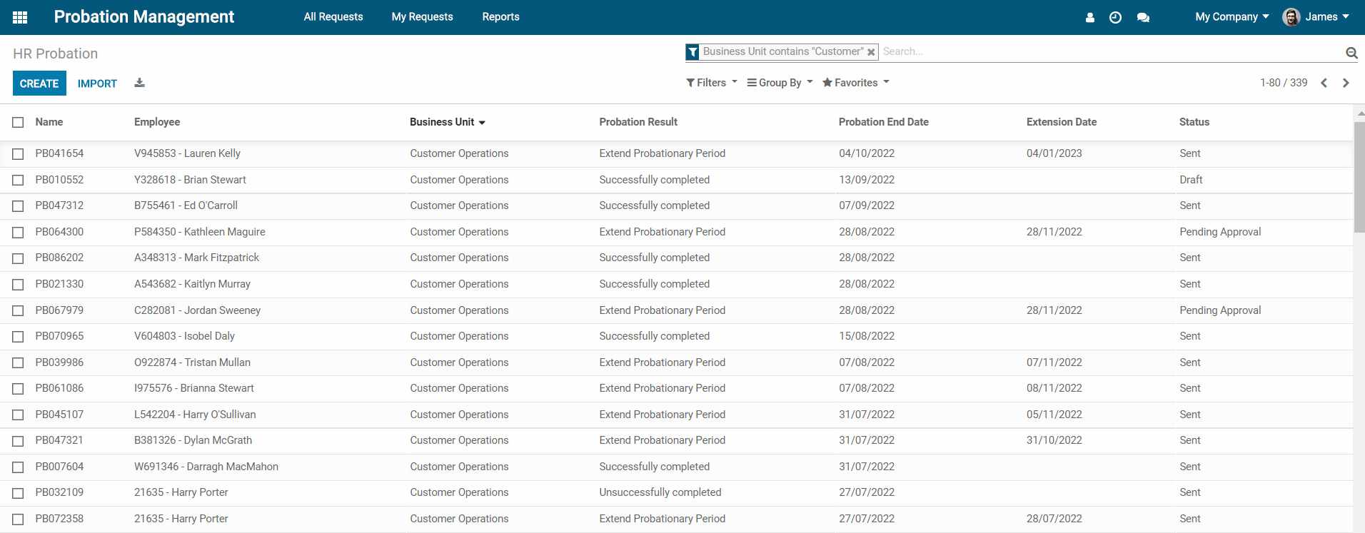 Screenshot of customize probation periods option