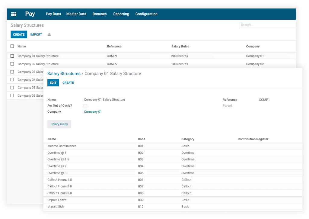 Screenshot of Salary Structure feature