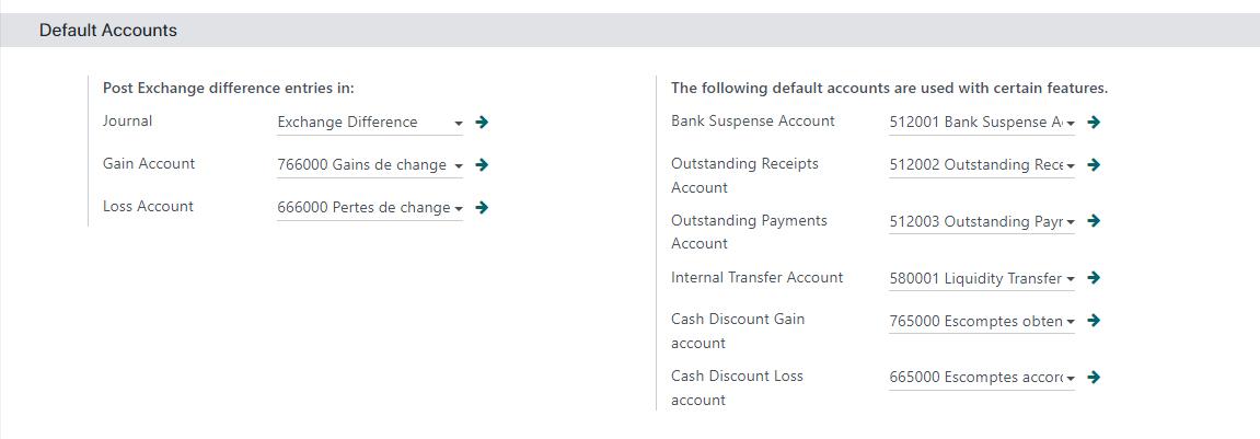 Default accounts in Odoo Accounting