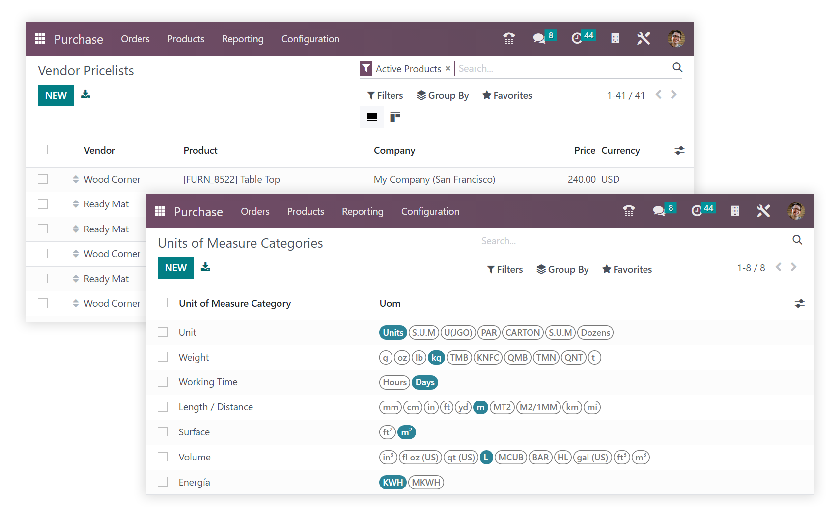 Configuration options - Odoo Purchase app