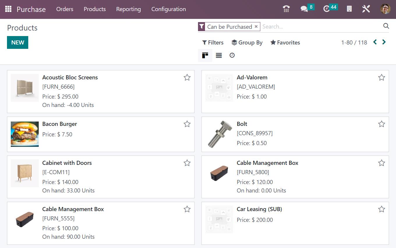 Manage products - Odoo Purchase app