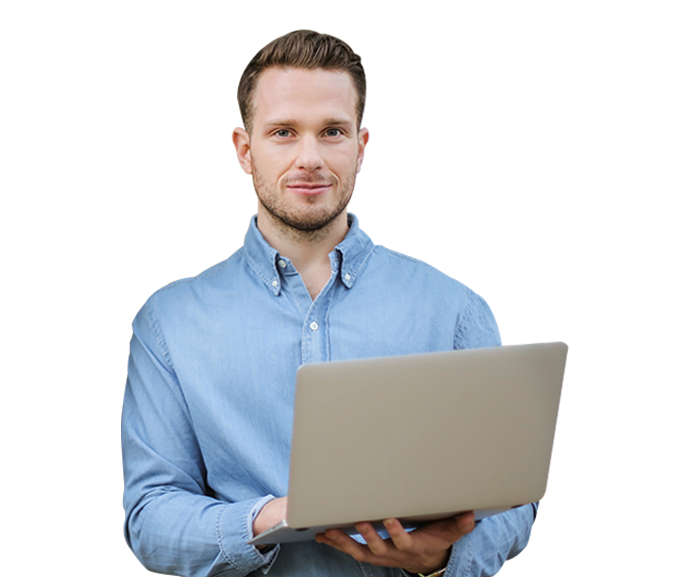 a man carrying laptop