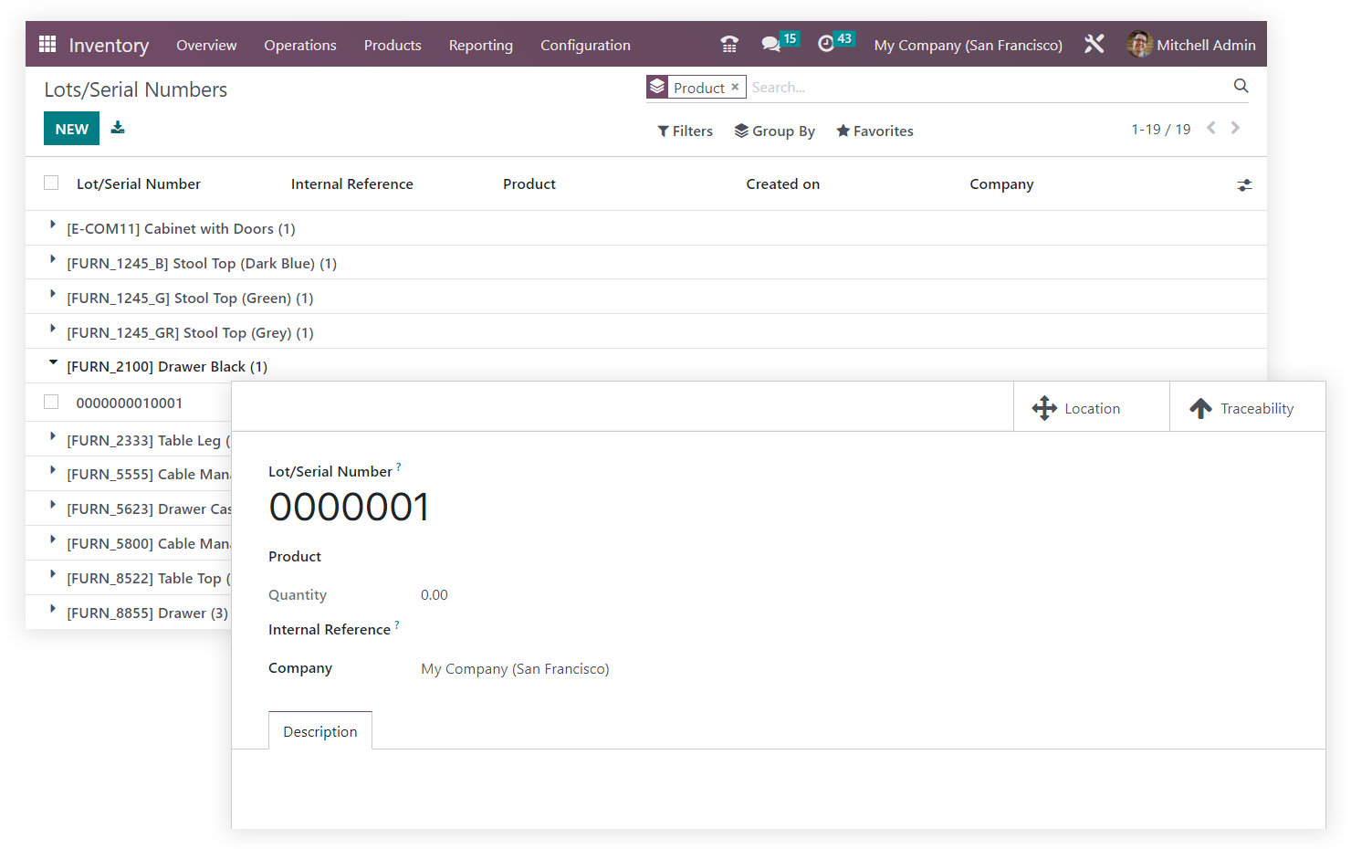 Odoo Inventory - Lots and serial numbers