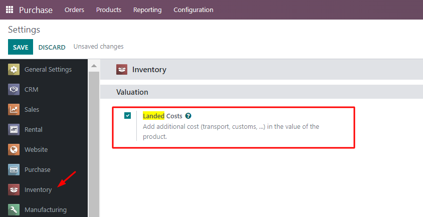 Activate landed cost in Odoo Inventory