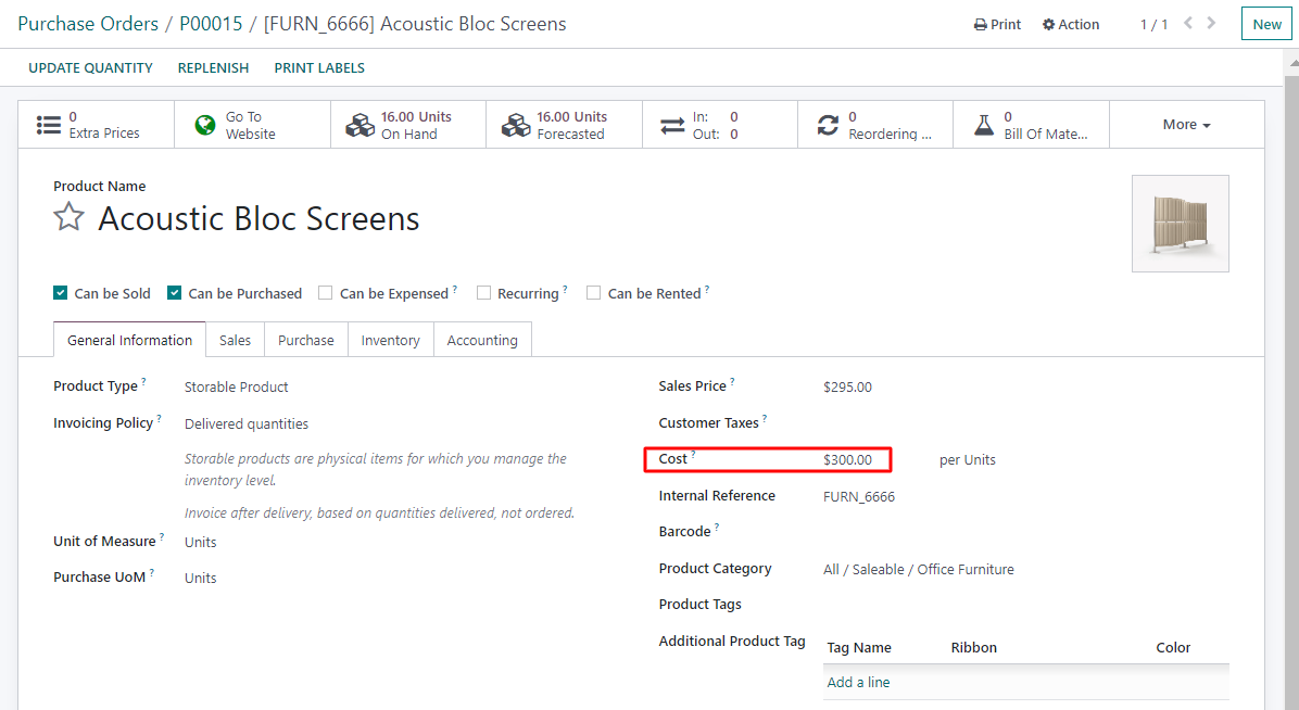 Managing purchase orders and confirming orders in Odoo Inventory