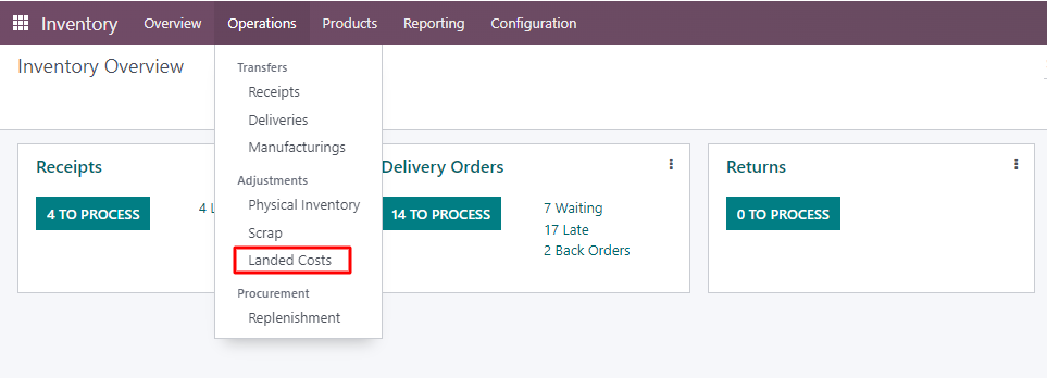 Landed costs in Odoo inventory