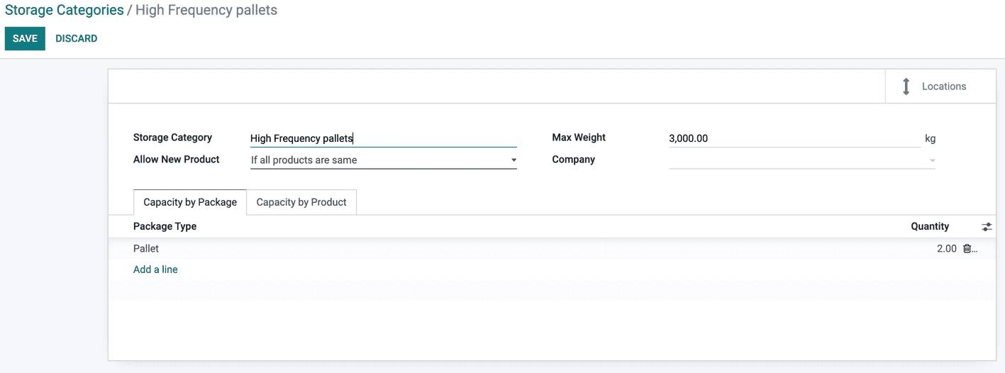 Creating a storage category in Odoo inventory