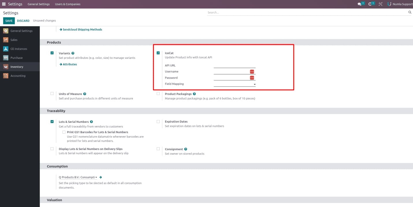Configure the connector with Icecat credentials in Odoo