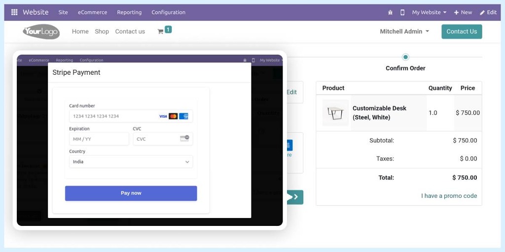 Screenshot of pay with Stripe option