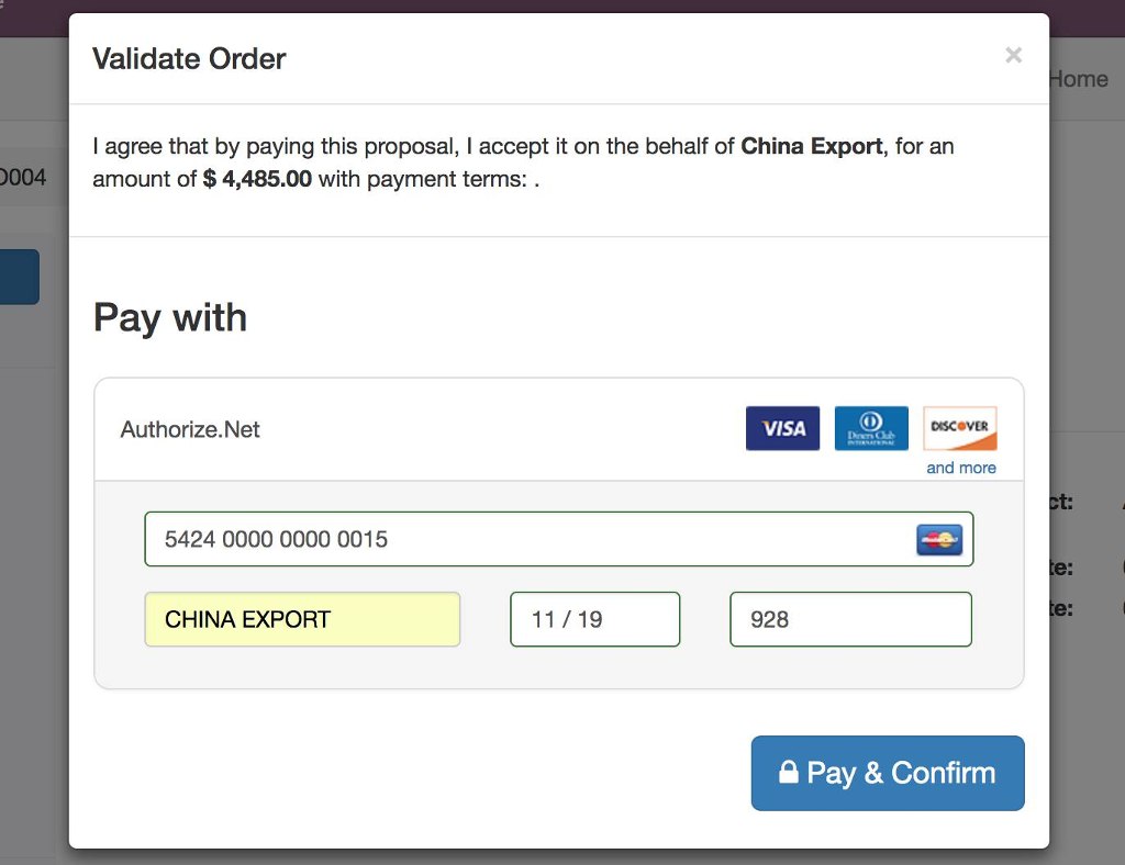 Screenshot of pay with Authorize.net option