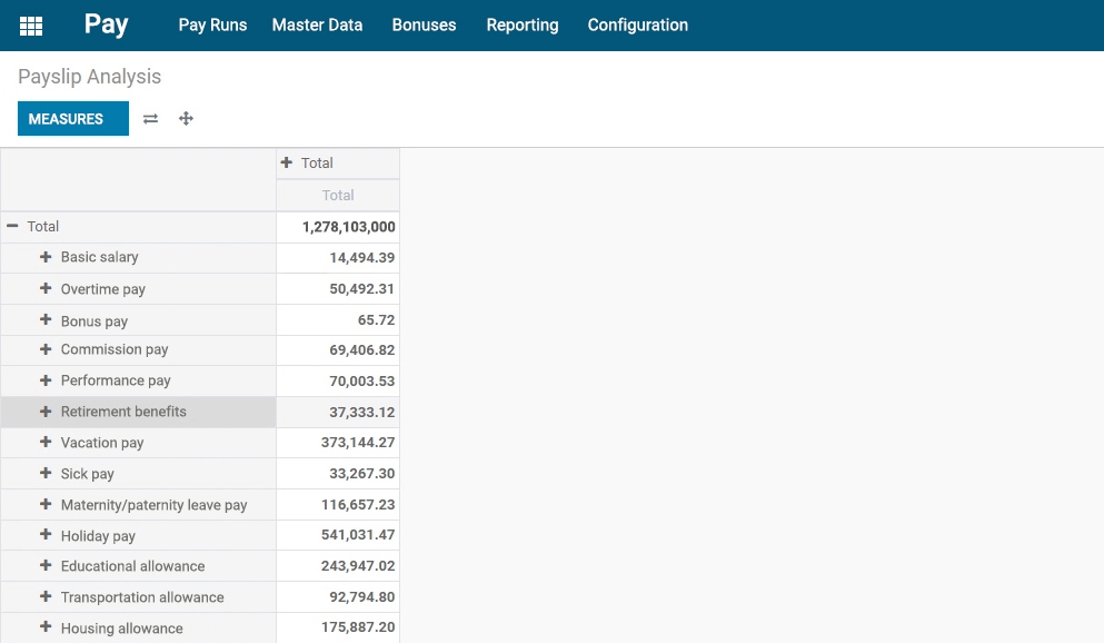 Screenshot of payslip analysis feature of payroll app