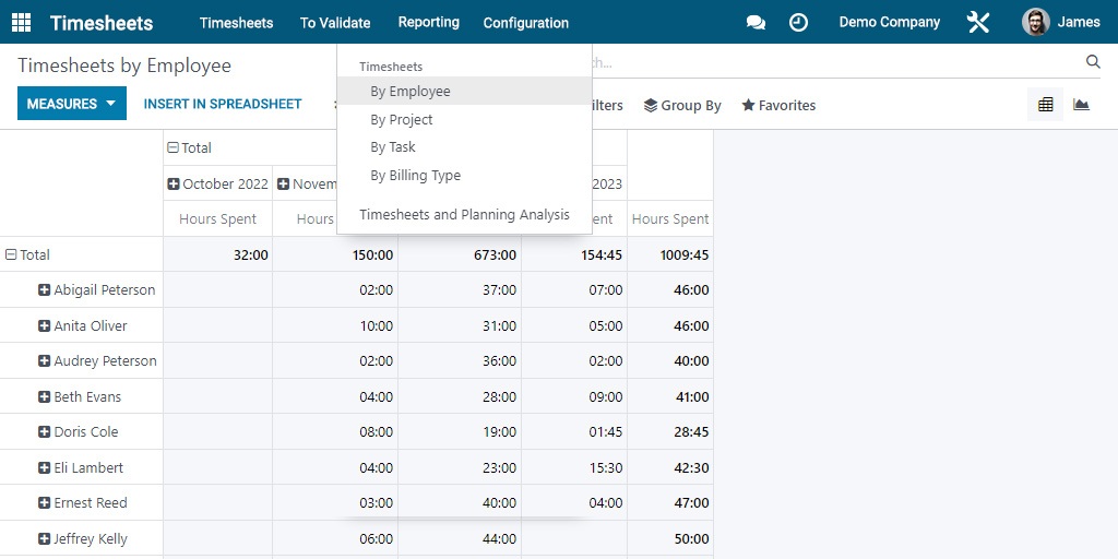 Screenshot of reporting feature