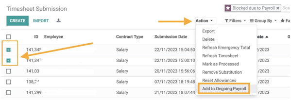 Add timesheets to ongoing payroll