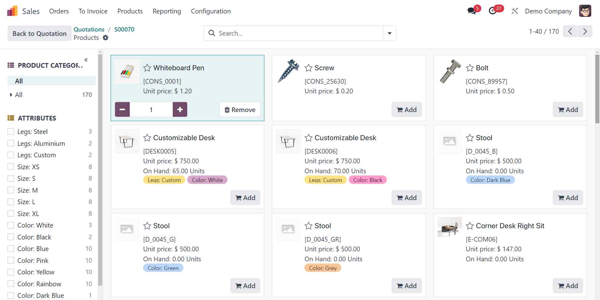 New feature of Odoo 17-add product to quotation