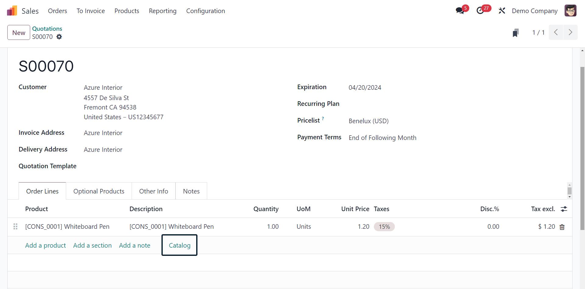 New feature of Odoo 17-add product from catalog
